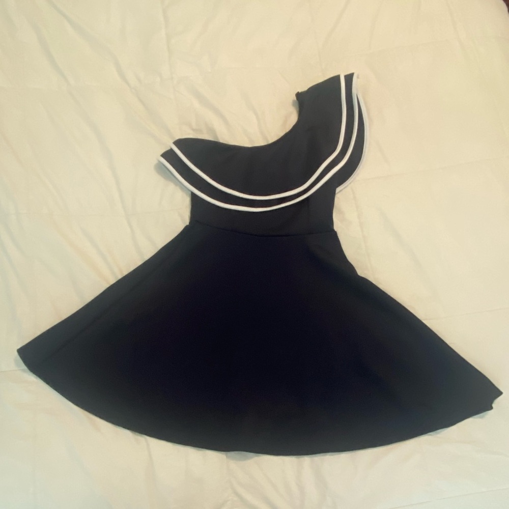 Blue Off the Shoulder Dress with Nautical Detail